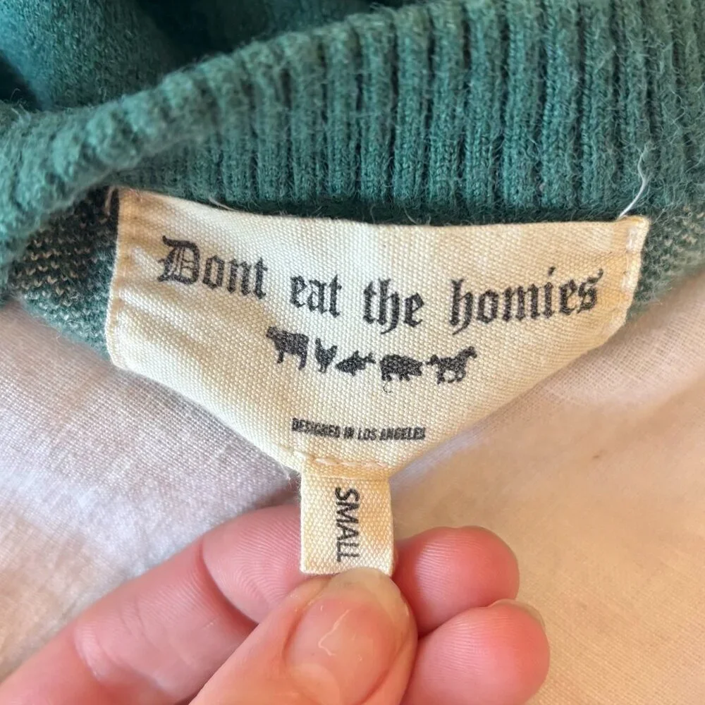 RARE Don't Eat the Homies Campus Knit Sweater, Green, Size Small (Unisex) - Picture 3 of 3